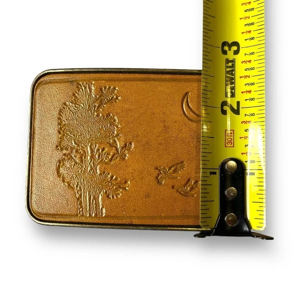 Vintage Brass and Leather Belt Buckle Unbranded Western Tooled Leather